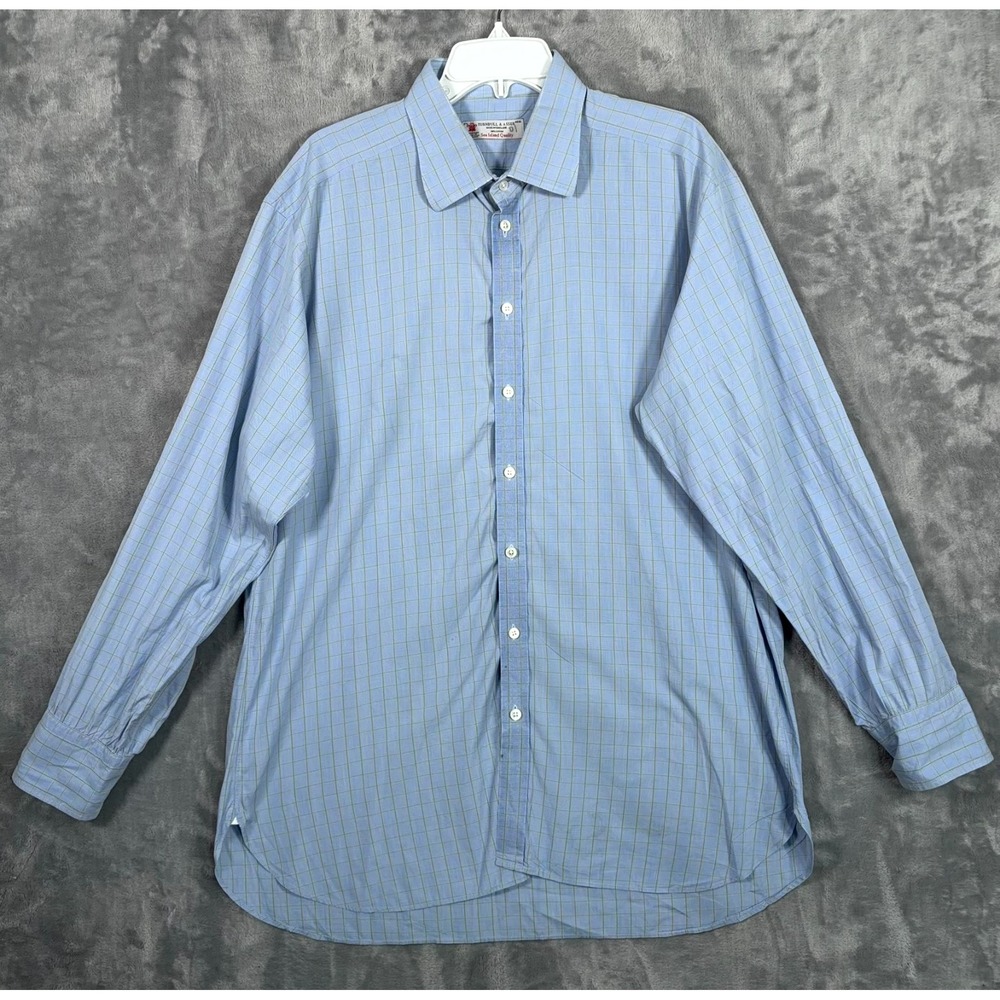 Turnbull & Asser Dress Shirt Mens 17.5 Button Up Blue Check Long Sleeve England